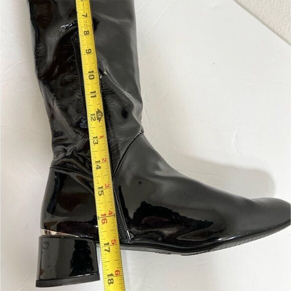 Start Weitzman Boots Black Leather Knee High Patent Leather Block Heel Size 9 - Picture 15 of 16